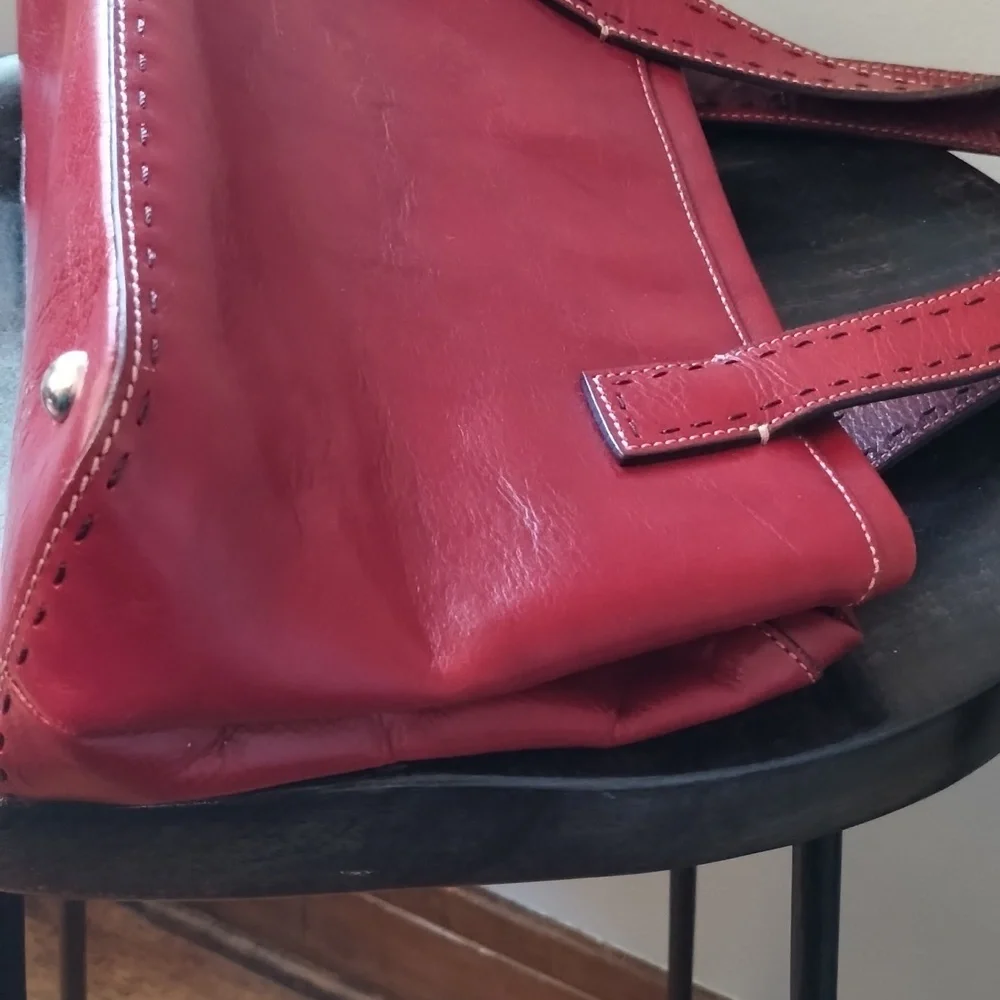 Fossil Red Leather Sedona Saddle Bag Satchel Two Handle Purse - Picture 11 of 13